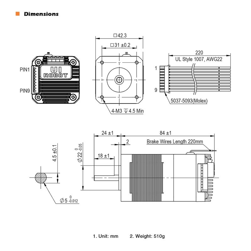 UIROBOT NEMA17 Integrated Closed Loop Stepper Motor,Pulse Direction Control Interface,Built-in Encoder & Motion Controller & Driver & Brake,for CNC,3D Printer,Max0.43Nm,1.7A,24-48VDC (UIM4247PMB) - Image 5